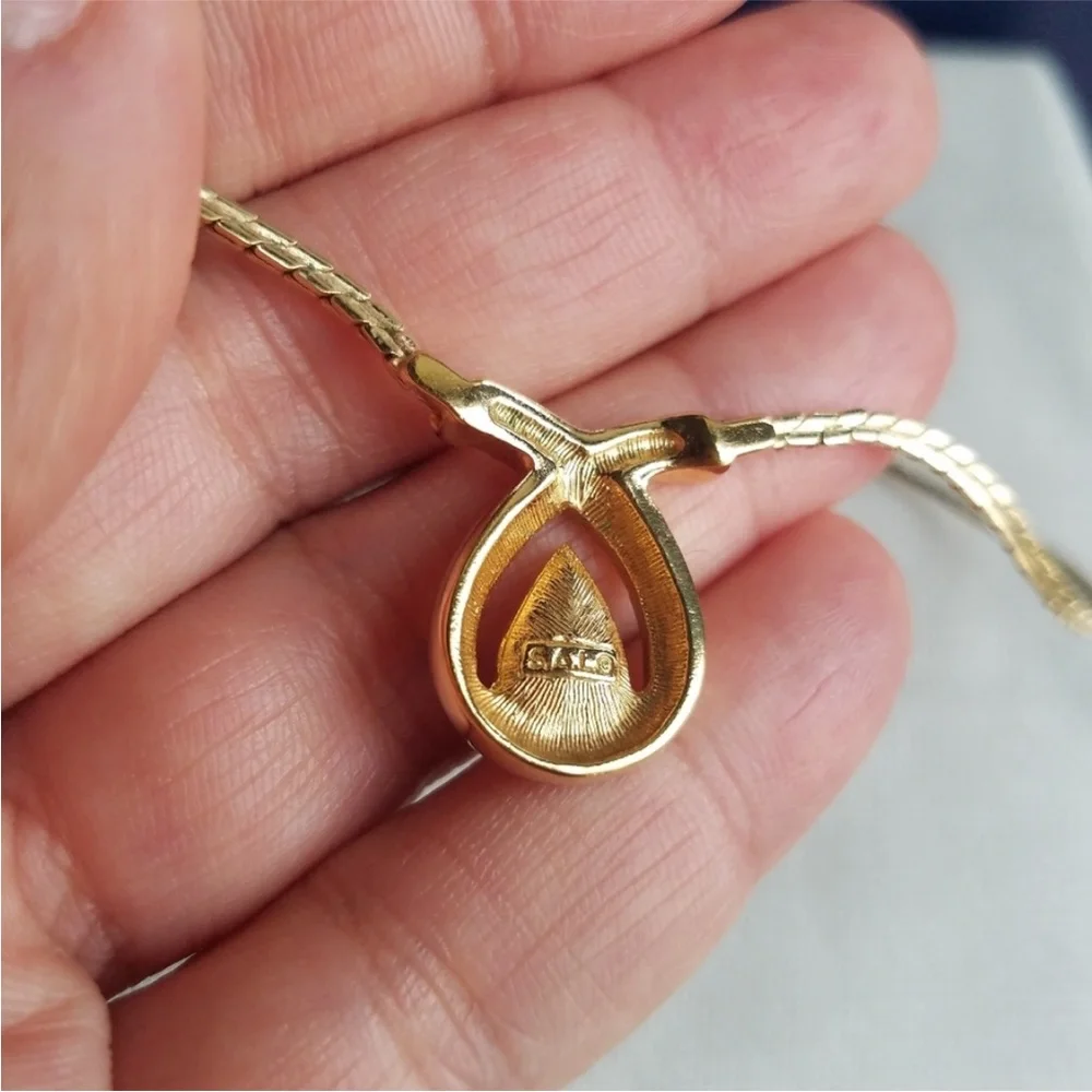 AUTHENTIC Swarovski 24k Gold Plated Pink Teardrop Necklace RARE